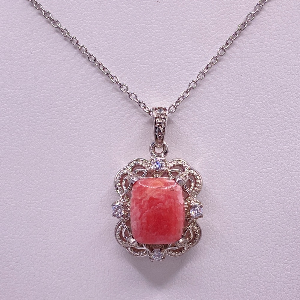 Rhodochrosite and Amethyst Pendant; 925 Sterling Silver